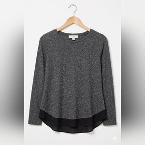 LOFT Charcoal And White Spec Long Sleeve Top with Black Hem~Size Medium